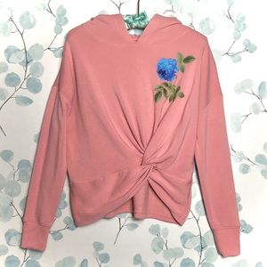 Aeropostale LLD Pink Fleece Hoodie Knotted Long Sleeve Pullover Shirt Blue Rose